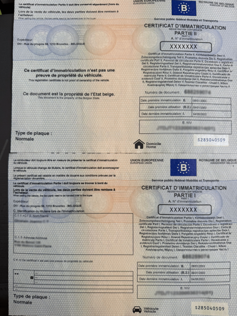 Carte grise certificat d’immatriculation obligatoire en Belgique